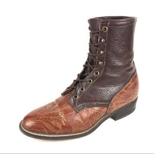 Laredo Tooled Leather Lace Up Boot Womens Sz 9